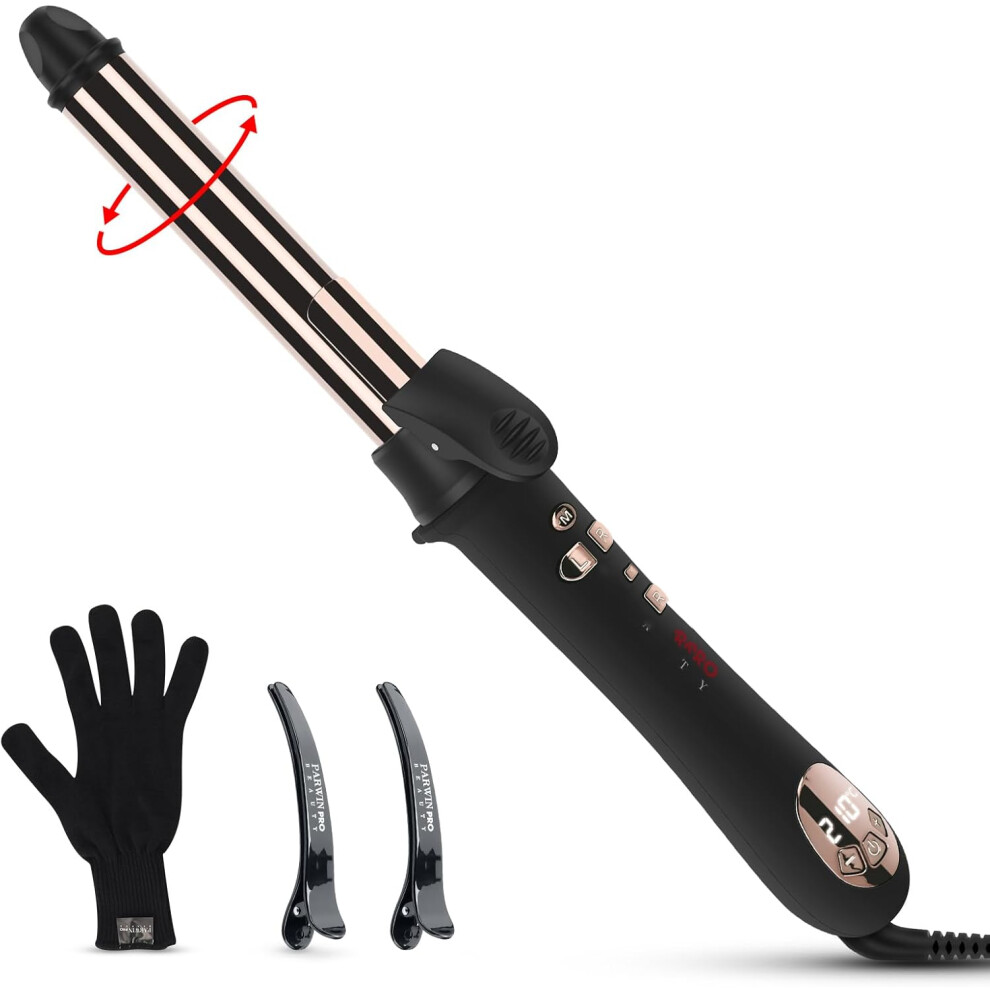 (25MM Hair Curler) 25MM Hair Curling Wand, Nano Titanium Coating Curling Tongs, Rotating Curling Iron with LCD Display, 120-210