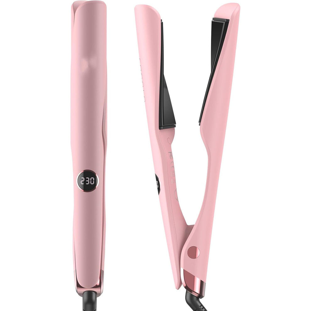 (Pink) Twist Hair Straightener Curling Iron for Straightening and Curling Hair, Dual Voltage 1 Inch Straighteners（Pink）
