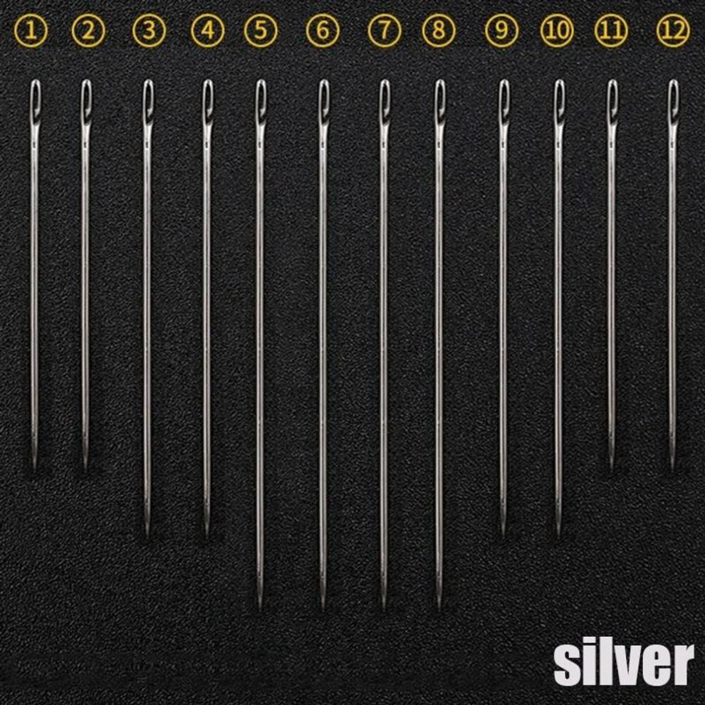 (white) 12 Pcs Sewing Needles Multi-size Side Opening Stainless Steel Darning Sewing Household Hand Tools