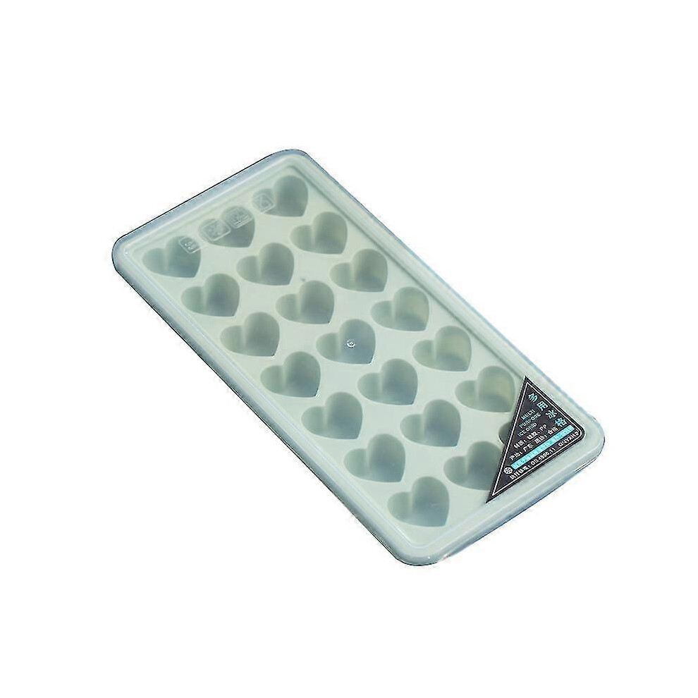 (Green) 3d Heart Shaped Silicone Ice Cubes Mold With 21 Cubes Mould With Removable Lid Flexible For Whiskey
