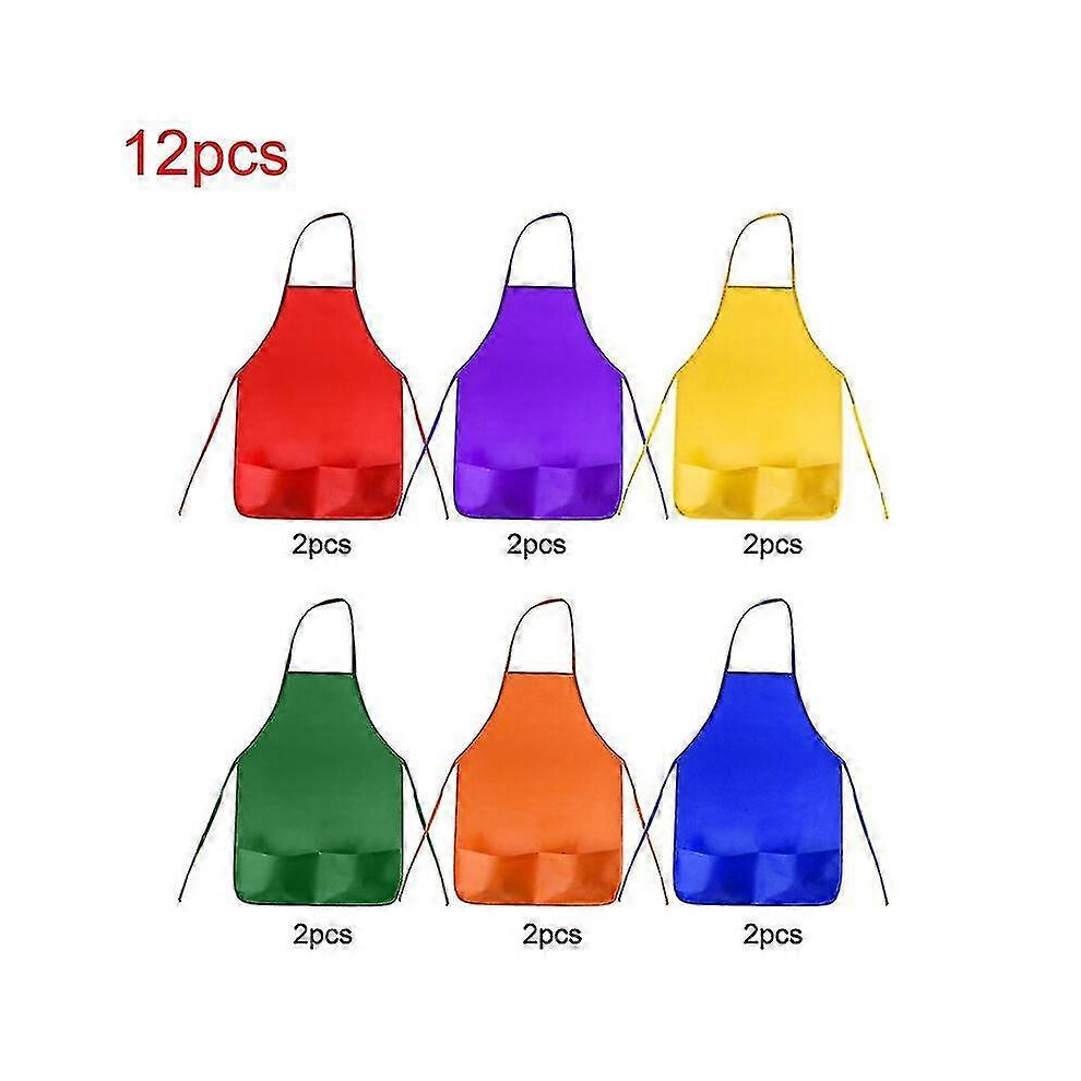 12pcs Kids Art Painting Smocks Kitchen Oil Resistance Dining Aprons with Pockets