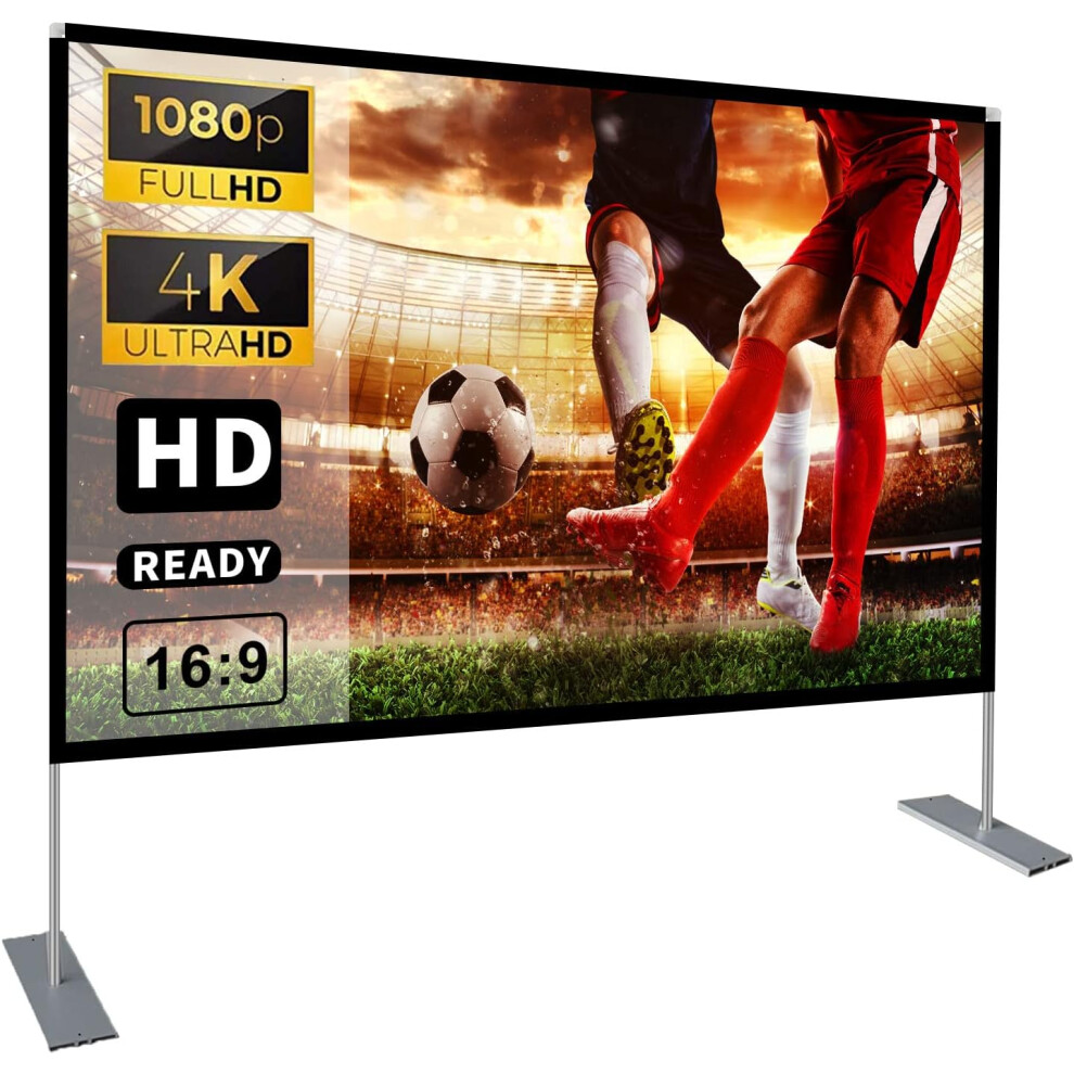 (100inch) Outdoor Indoor Projection Screen for Home Theater 3D Fast-Folding Projector Screen with Stand Legs and Carry Bag Projection Movie Wrinkle-Free