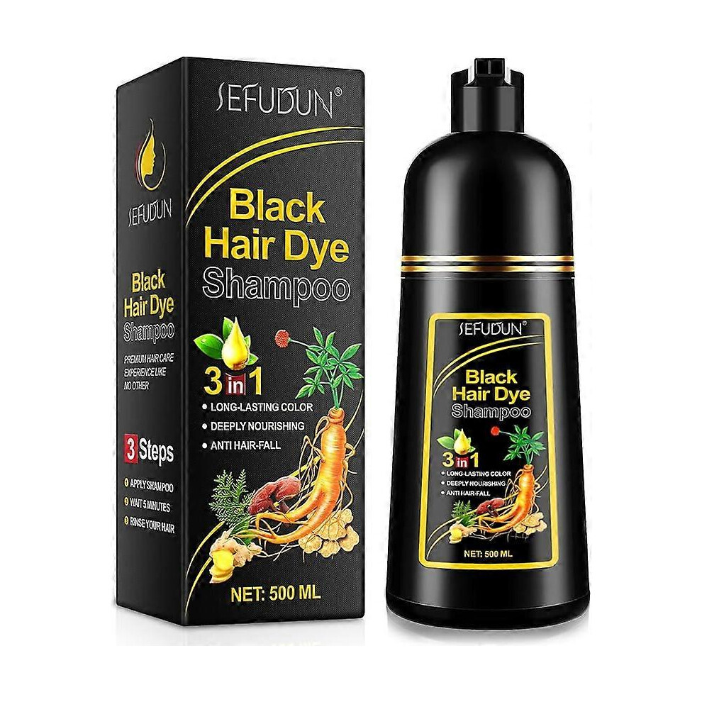 (black) 500ml Black/brown Instant Hair Color Shampoo for Gray Hair - Hair Dye Shampoo 3 in 1-100% Grey Coverage - Herbal Coloring in Minutes for Women & Men