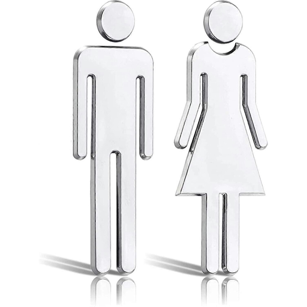 Toilet Signs Of Male And Female Symbols,12cm Toilet Signs Door Plate Silver Women Men Adhesive
