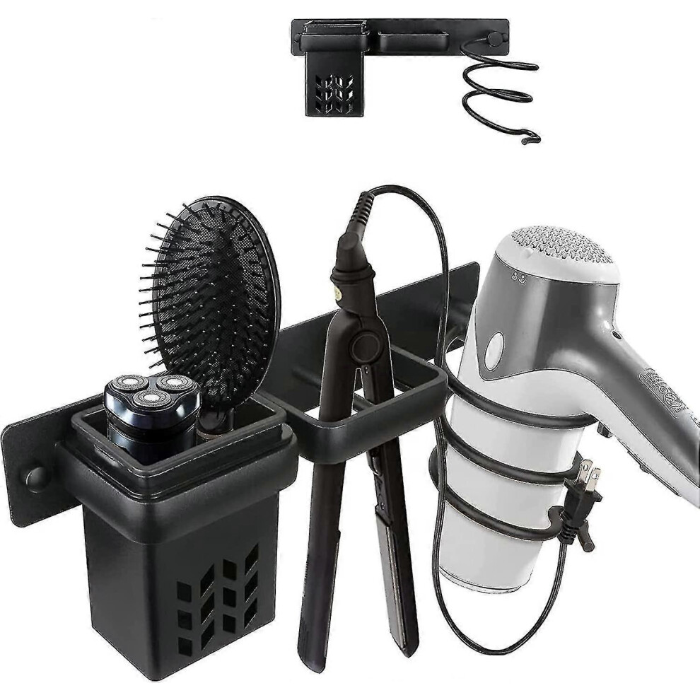 Hair Dryer Rack Wall Mounted Black Hair Dryer Rack, Bathroom Hair Tools Organizer for Blow Dryer Straightener Bedroom Aluminum Hanging Rack Space Savi
