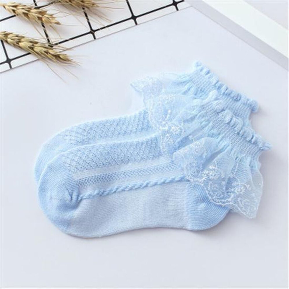 (blue, 8-12 years old) Summer Baby Girls Kids Toddler Socks Breathable Cotton Lace Ruffle Princess Mesh Socks