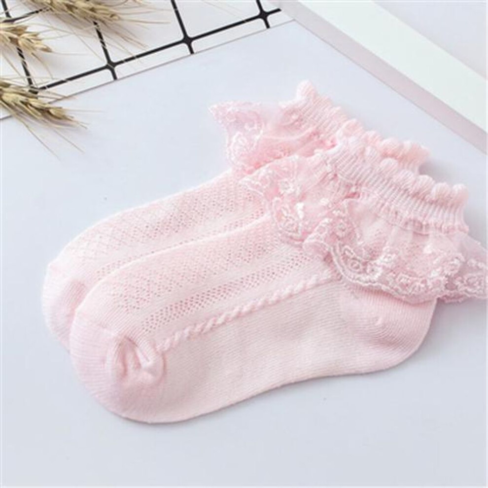 (pink, 4-7 years old) Summer Baby Girls Kids Toddler Socks Breathable Cotton Lace Ruffle Princess Mesh Socks