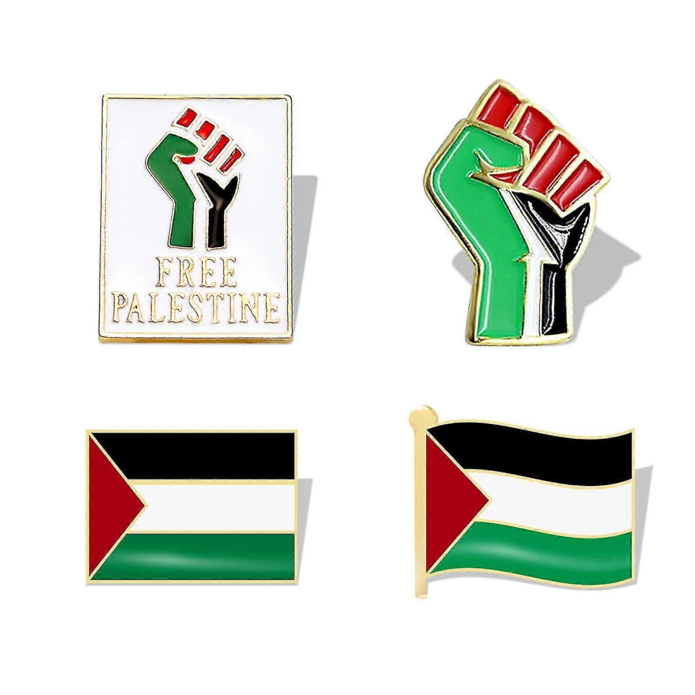 4pcs Palestine Flag Brooch Pin, Free Palestine Fist Badge Pin Lapel, Free Palestine Badge Emblem Brooch Pin for Hat Clothes