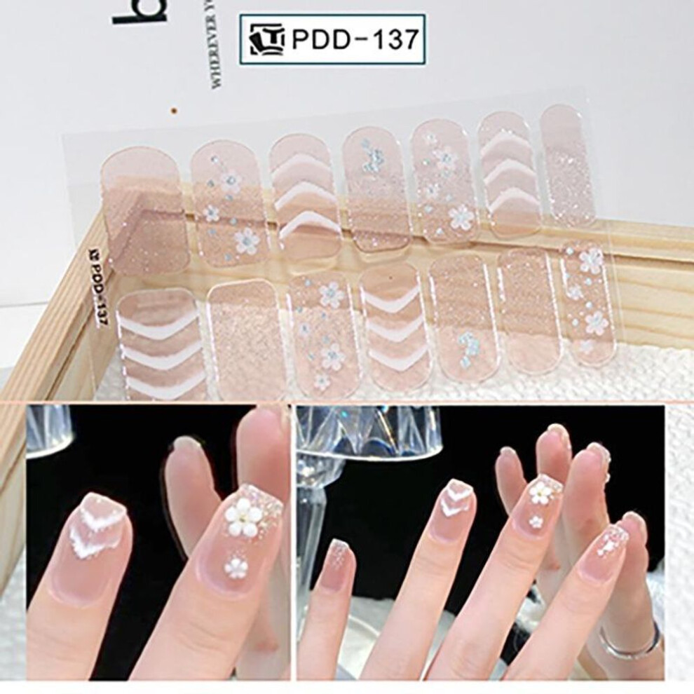 (as the picture, PDD-137) 60 Styles Diy Semi Cured Gel Nail Stickers Long-lasting Solid Color Fresh Flowers In Spring Nail Strips Patch Slider Full Cover Decal