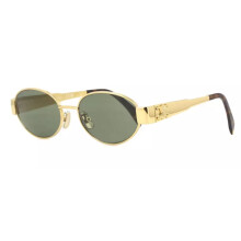 Celine Metal Triomphe CL40235U 30N Endura Gold/Green Oval Women's Sunglasses