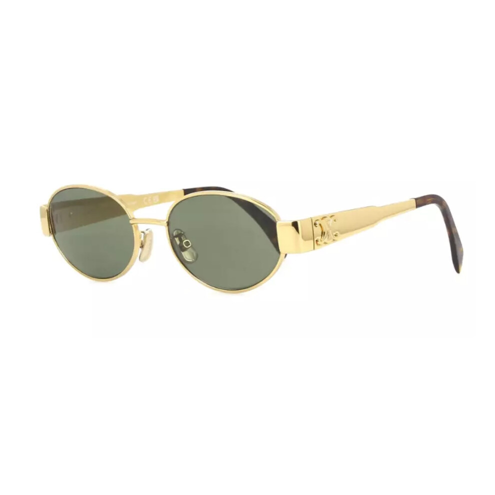 Celine Metal Triomphe CL40235U 30N Endura Gold/Green Oval Women's Sunglasses