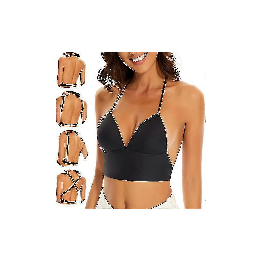 (S, Black) Low Back Bras For Women - Seamless Wire Free Bralette Backless Bras