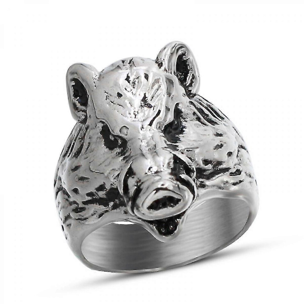 Boar Ring for Men, Stainless Steel Pig Ring, Vintage Wild Boar Rings, Norse Viking Boar Head Ring, Boar Totem Amulet Ring