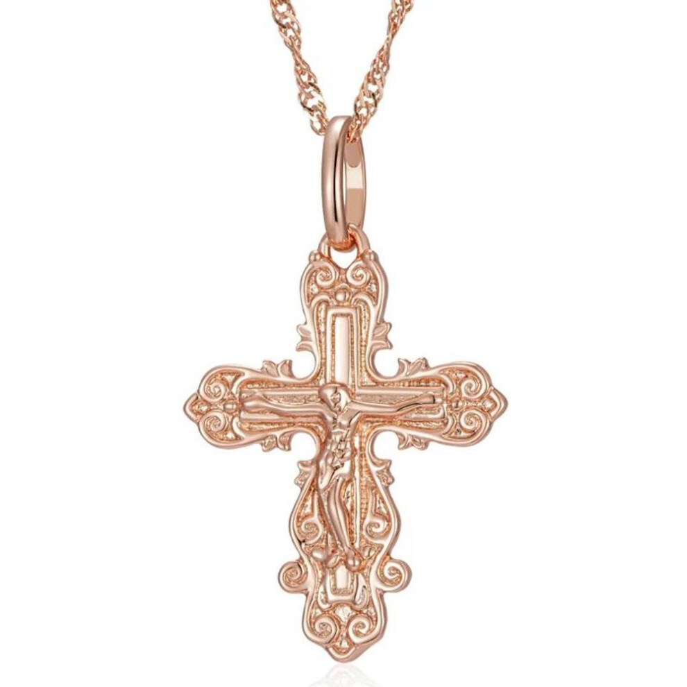 (as the picture) Golden Embossed Texture Cross Pendant Women Necklace Oval Connection Water Wave Chain Vintage Jewelry