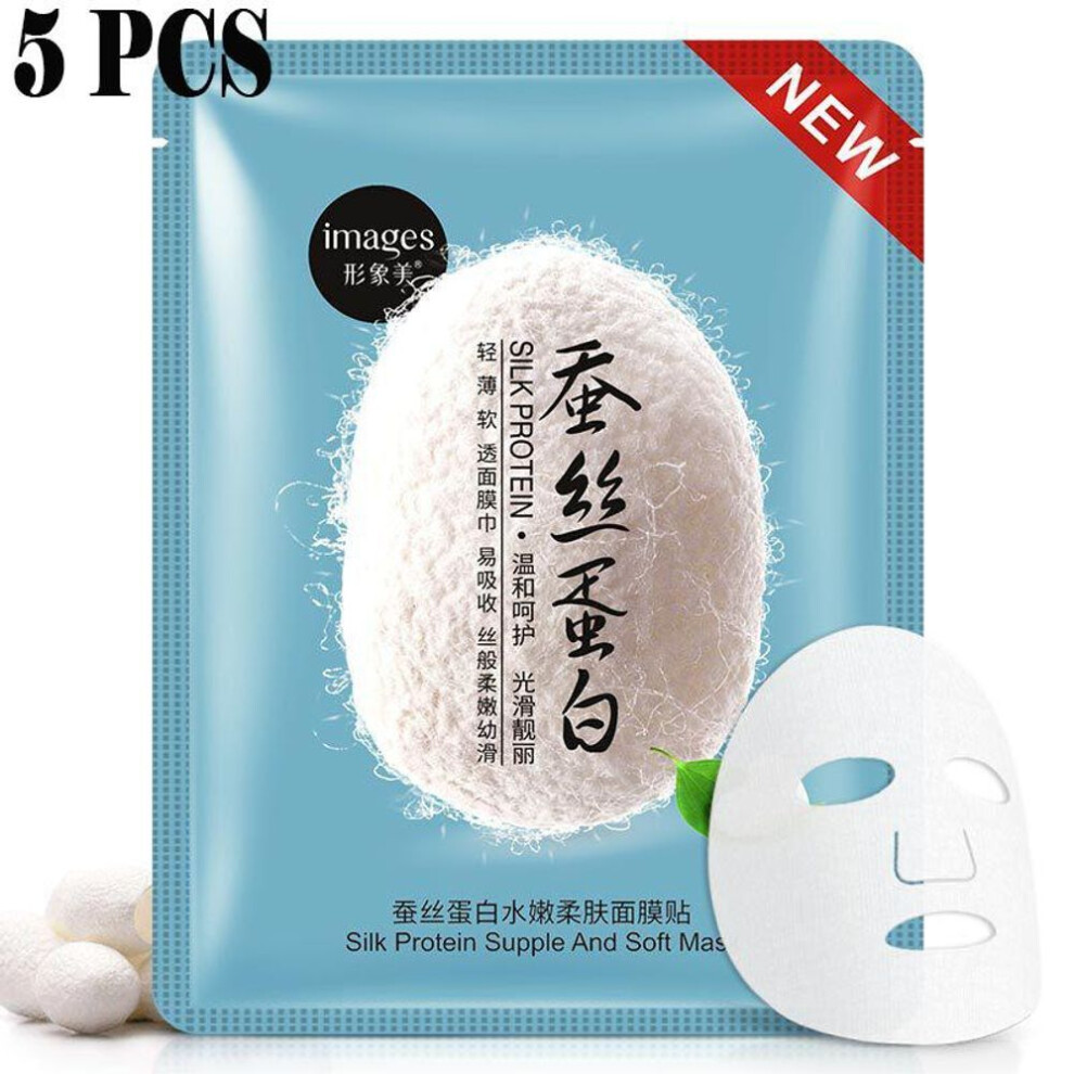 (blue, 5pcs) 1/3/5 Pcs Silk Protein Skin Rejuvenation Face Mask Deep Hydrating Moisturizing Oil Control Shrinking Pores Skin Care Products For Men And Women
