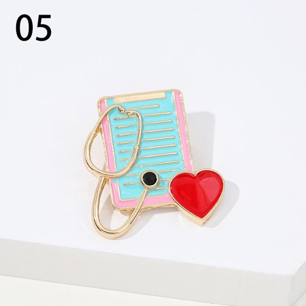 (5) Nurse Cute Enamel Medical Brooches Heartbeat Shape Jewelry Colorful Stethoscope Hospital Doctor