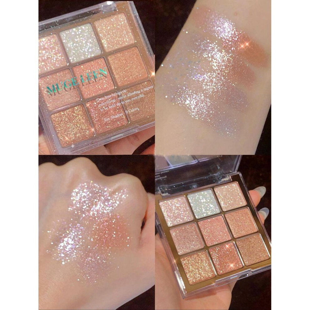(as the picture, snowflake) Nine-Color Waterproof Matte & Glitter Eyeshadow Palette - Long-lasting, Sweat-proof, and Brightening.