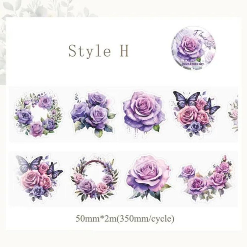 (as the picture, H) 1Roll Meet The Sea of Flowers Series PET Tape Scrapbooking Decoration Journal Diary Stickers Stationery