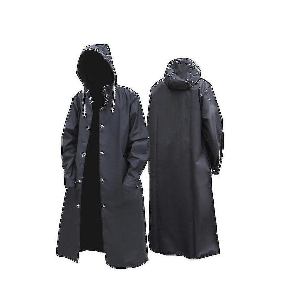 (XXL) Black Fashion Adult Waterproof Long Raincoat Women Men Rain Coat Hooded For Outdoor Hiking Travel Fishing