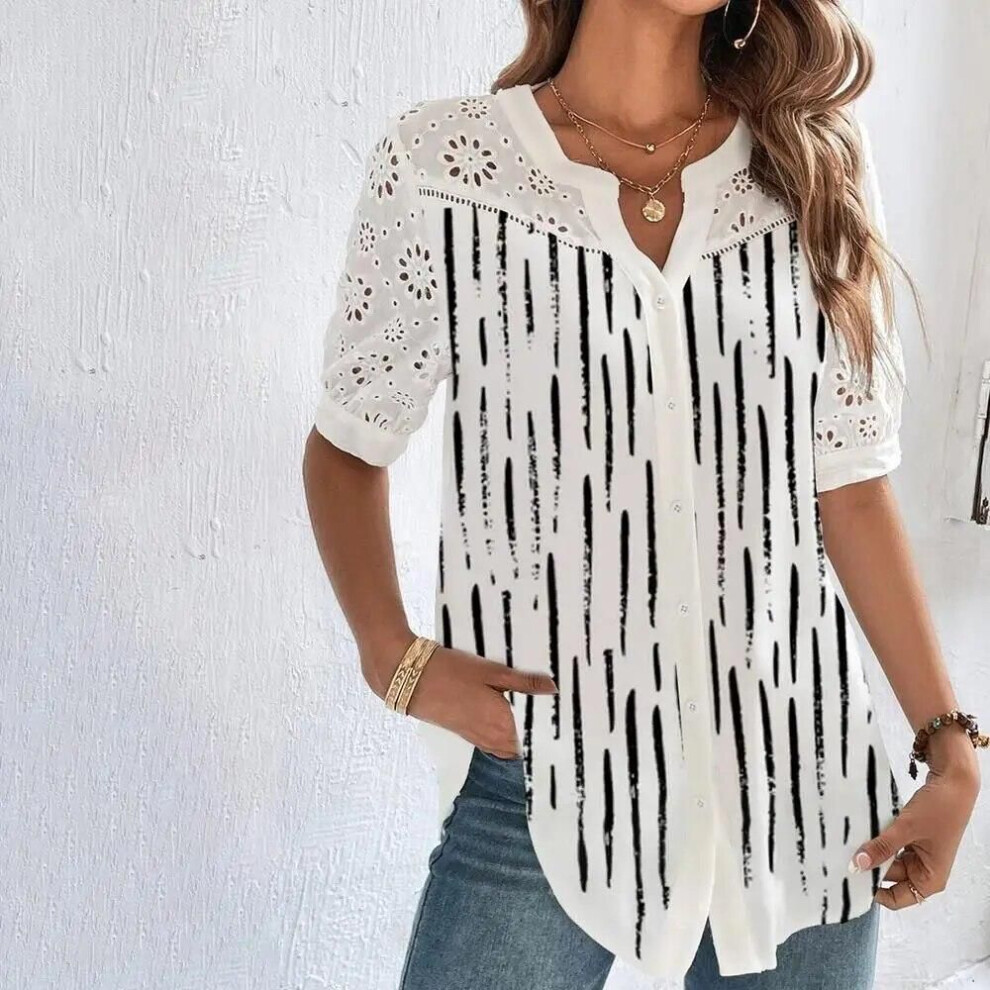 (black, XL) Casual Lace Women's Shirt - Elegant Short Sleeve Blouse