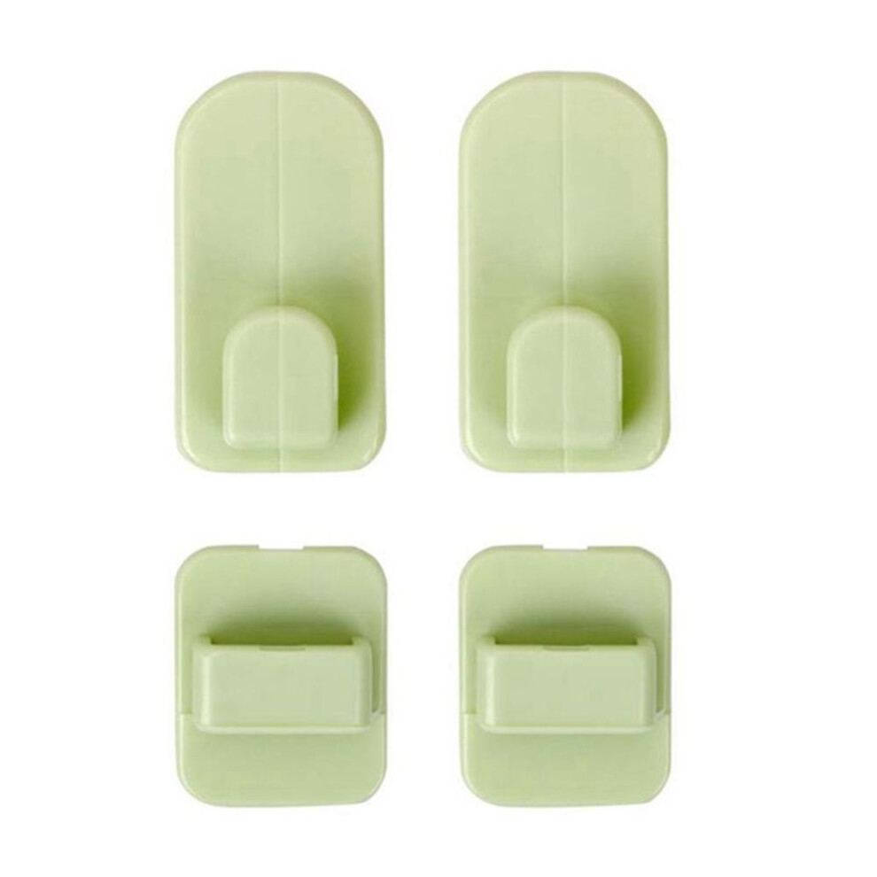 (green) 2 Pairs Sticky Hook Set For Air Conditioner TV Remote Control Strong Hanger Plastic Key Wall Racks Holder Home Organization