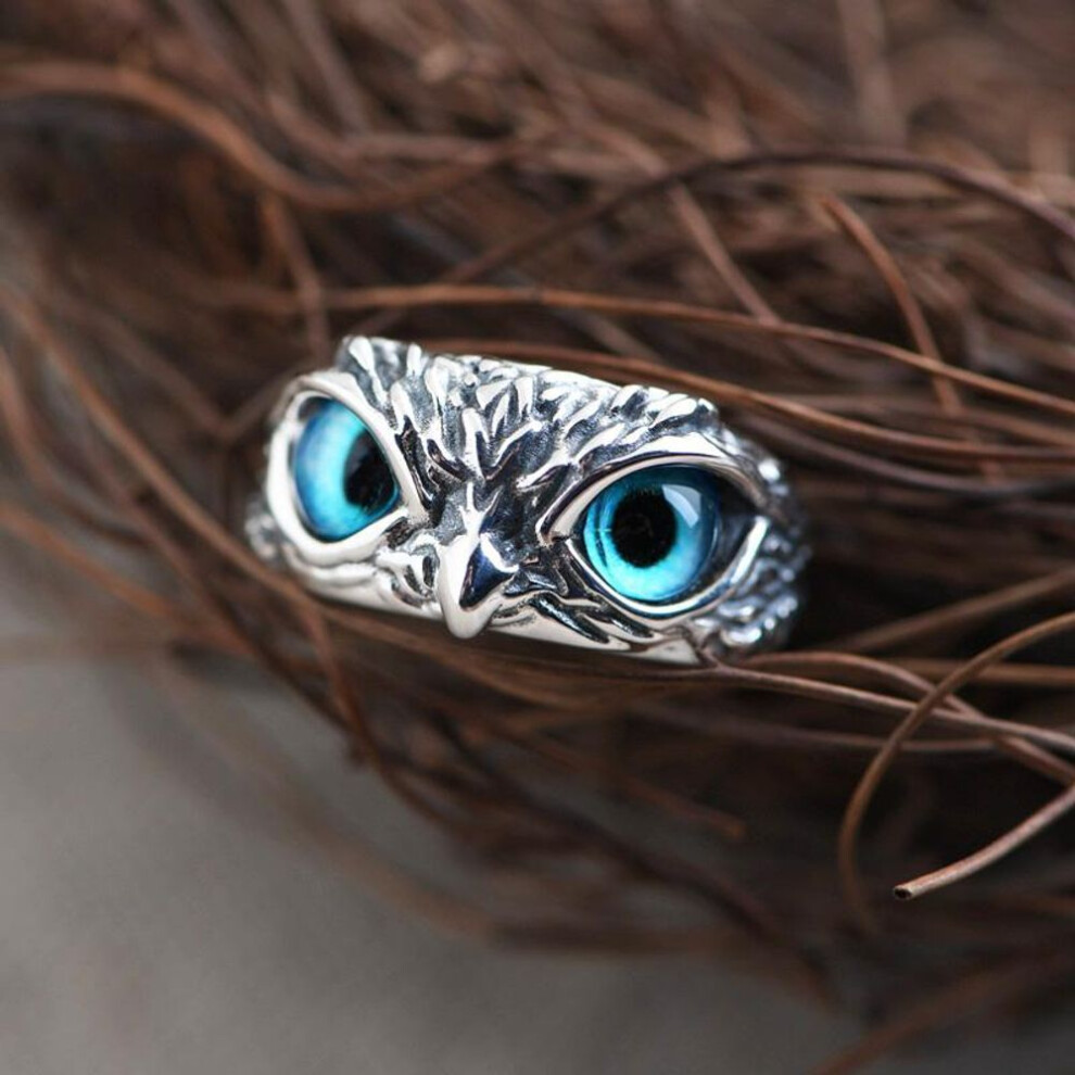 (silver) Demon Eye Owl Ring For Women And Men Can Wear Opening Adjustable Ring Retro Animal Ring