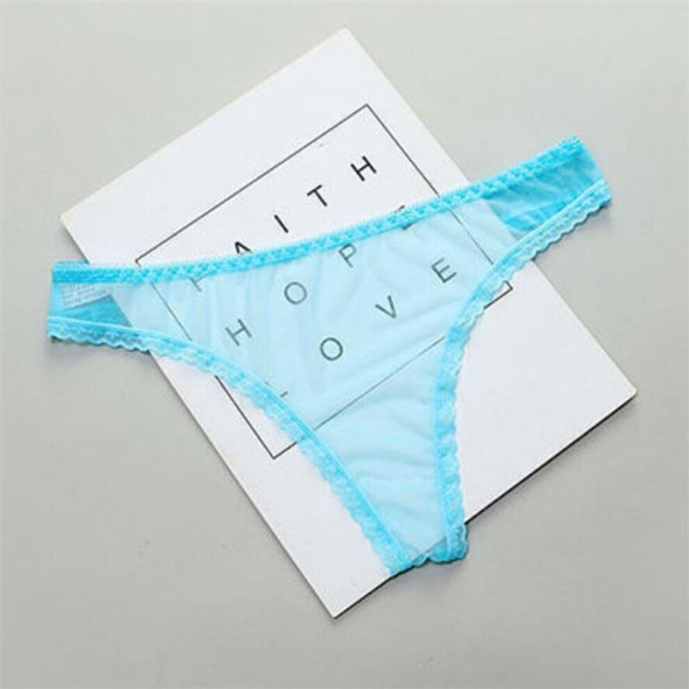 (blue) 1pcs Transparent Thong Panties Women Personality Summer Ladies Lace G-string Sexy See Through Underwear