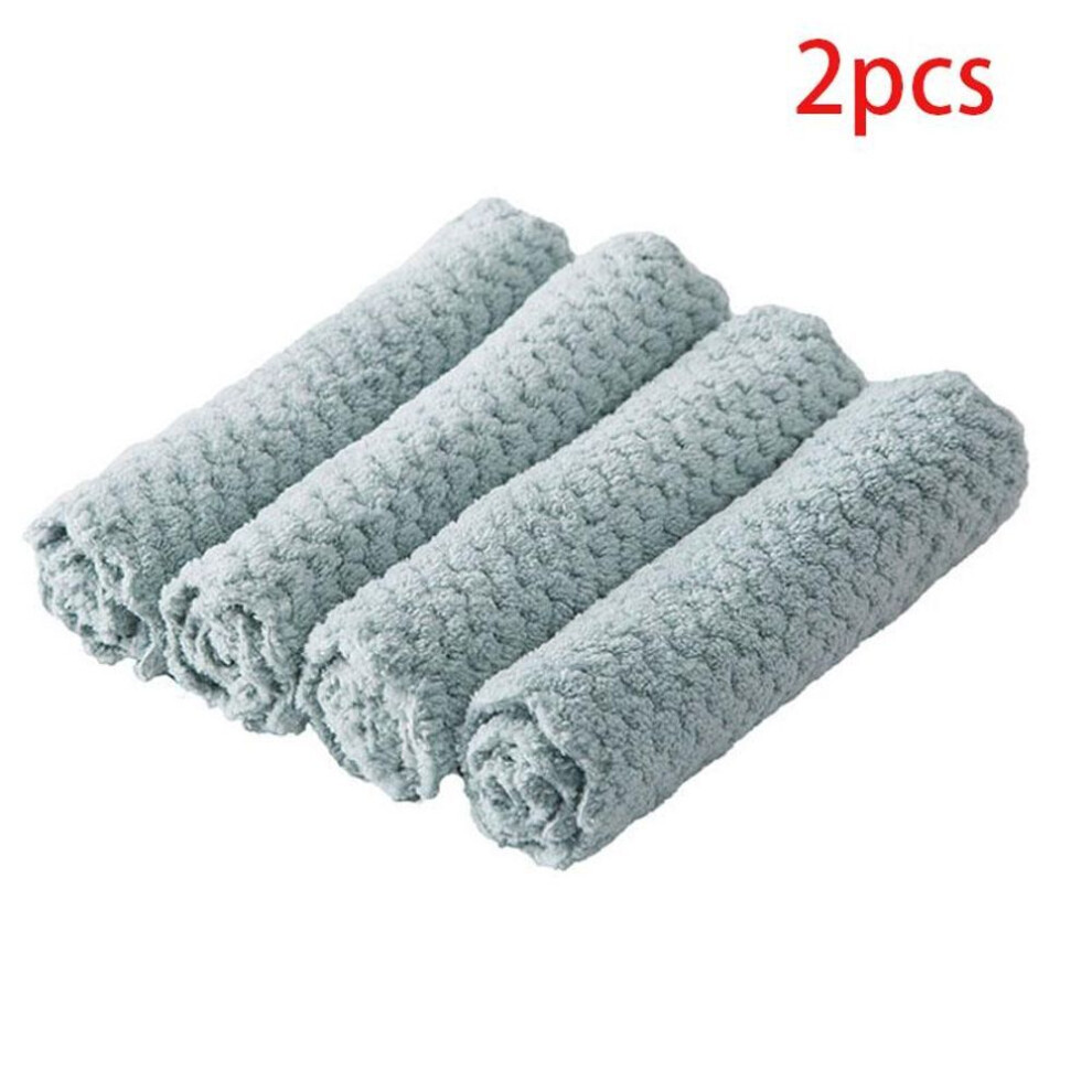 (blue, 2PCS) Soft Microfiber Kitchen Towels Absorbent Dish Cloth Anti-grease Wiping Rags Non Stick Oil Household Cleaning Towel