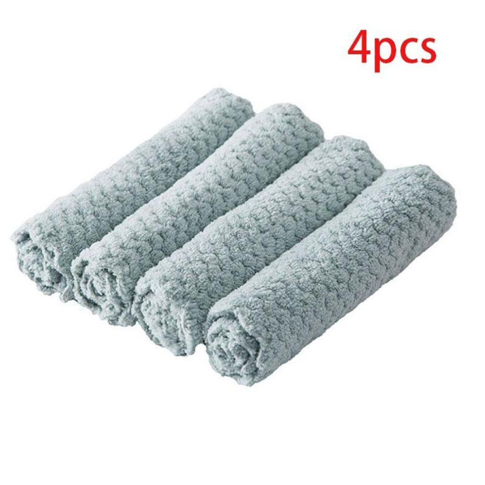 (blue, 4PCS) Soft Microfiber Kitchen Towels Absorbent Dish Cloth Anti-grease Wiping Rags Non Stick Oil Household Cleaning Towel
