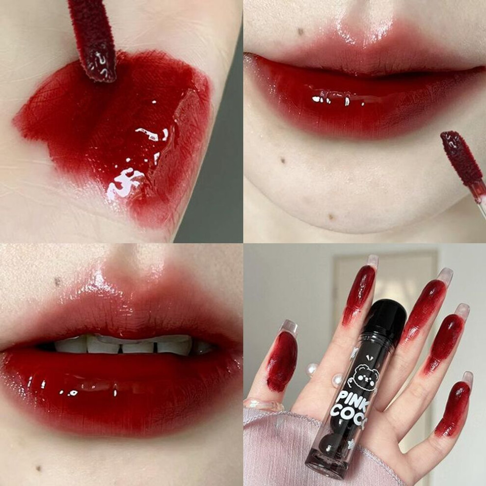 (04) Mirror Lip Glaze Water Light Moisturizing Non-stick Cup Highly Pigmented Red Liquid Lipstick Lips Makeup