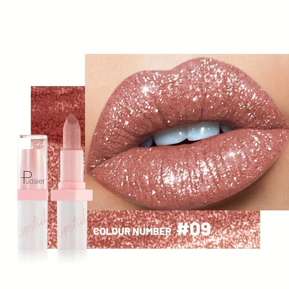 (9#) Glitter Shine Lipstick High Pigment Long-Lasting Shimmering and Pearlescent Finish Lip Gloss Lip Stain Perfect for Parties and Festivals Makeup