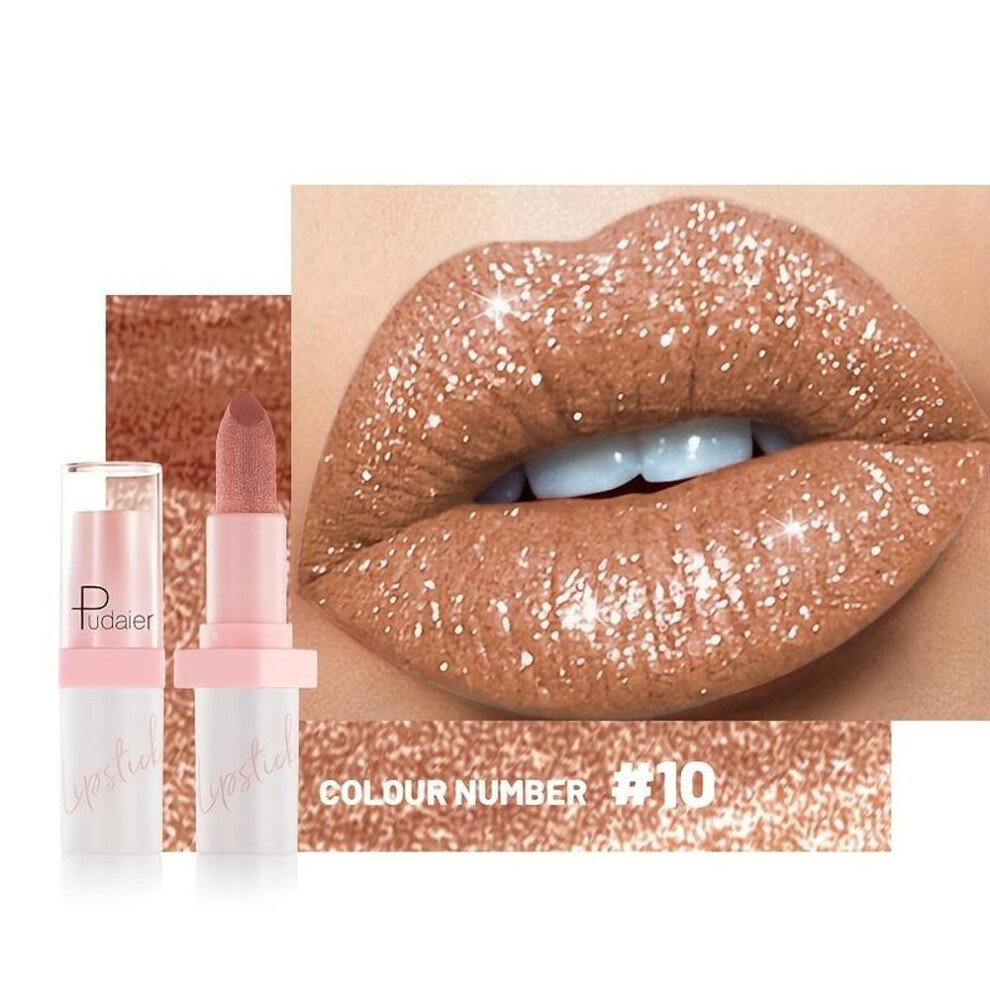 (10#) Glitter Shine Lipstick High Pigment Long-lasting Shimmering And Pearlescent Finish Lip Gloss Lip Stain Perfect For Parties And Festivals Makeup