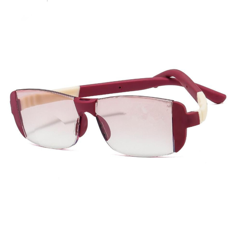 (red, +1.5) Anti-Blue Light Diamond Cut Edge Large Frame Dual Light Smart Reading Glasses