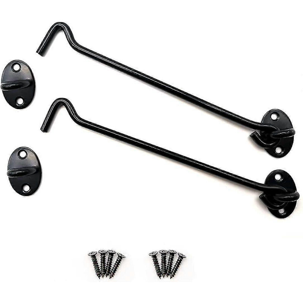 2 Pieces Stainless Steel Storm Hooks Cabin Hooks with Fixing Screws for Barn Door, Bathroom, Window, Sliding Door (200mm, Black)