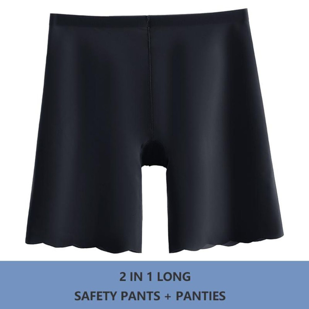 (black, XL) Flarixa 2 In 1 High Waist Seamless Ice Silk Safety Pants Women Panties Wave Breathable Short Under Skirt Tights Women Underwear