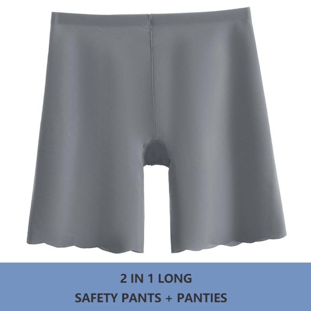 (grey, L) Flarixa 2 In 1 High Waist Seamless Ice Silk Safety Pants Women Panties Wave Breathable Short Under Skirt Tights Women Underwear
