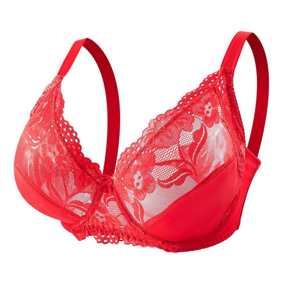 (red, 100EF) Flarixa E F Cup Plus Size Lace Bra For Women Sexy Lingerie Push Up Top Bralette Female Underwear