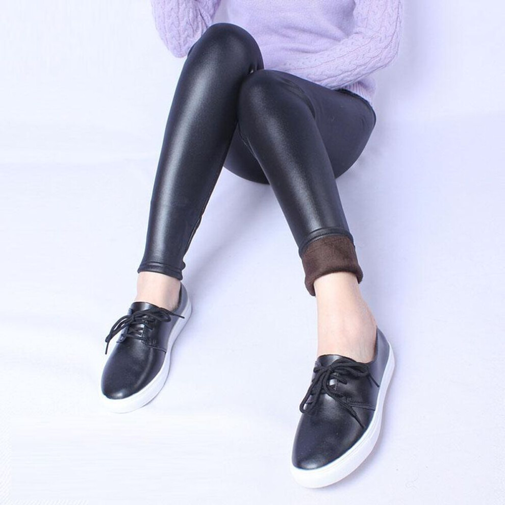 (black, L) Large Size Faux Leather Pants Fashion Warm Pants Plus Velvet Thickening Women Winter Leggings Thin