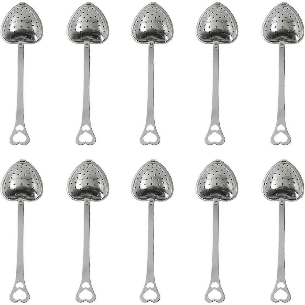 Pack of 10 Stainless Steel Tea Strainer Heart-Shaped Tea Strainer Ball with Handle Tea Infuser Tea Ceremony Accessories