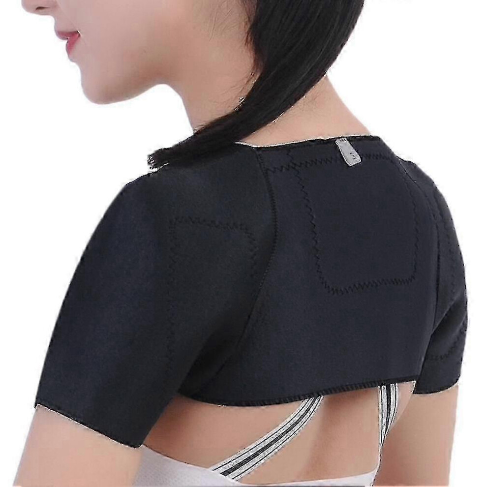 (L) Double Shoulder Support Brace Strap Left And Right Rotator Cuff Hot Therapy Pain Relief