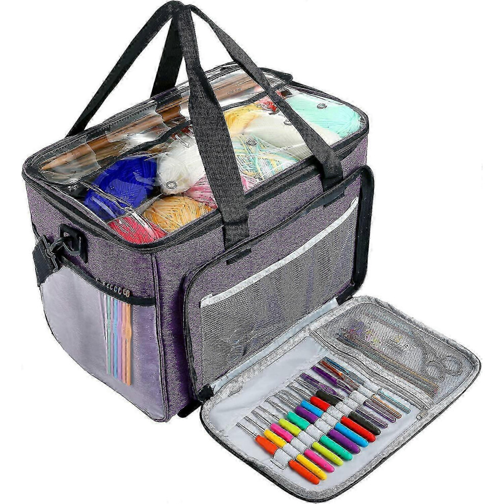 Knitting Bag Yarn Organizer Crochet Tote Organizer, Individual Compartments & High Capacity Yarn Crochet Storage Bag, Great
