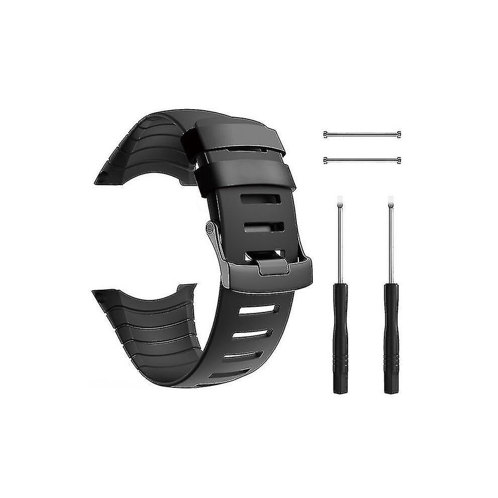 (Black) For Suunto Core Band Rubber Accessory Strap Wrist Sport Strap Replacement Bands With Metal Clasp Suunto Core Smartwatch Black