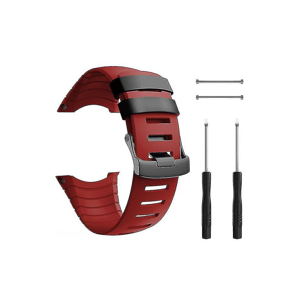 (Red) For Suunto Core Band Rubber Accessory Strap Wrist Sport Strap Replacement Bands With Metal Clasp Suunto Core Smartwatch Red
