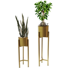 Set of 2 Planter Pots with Metal Stands, Flower Pots Living Room Decor | Reversible Stand Plant Pot for Indoor/Outdoor