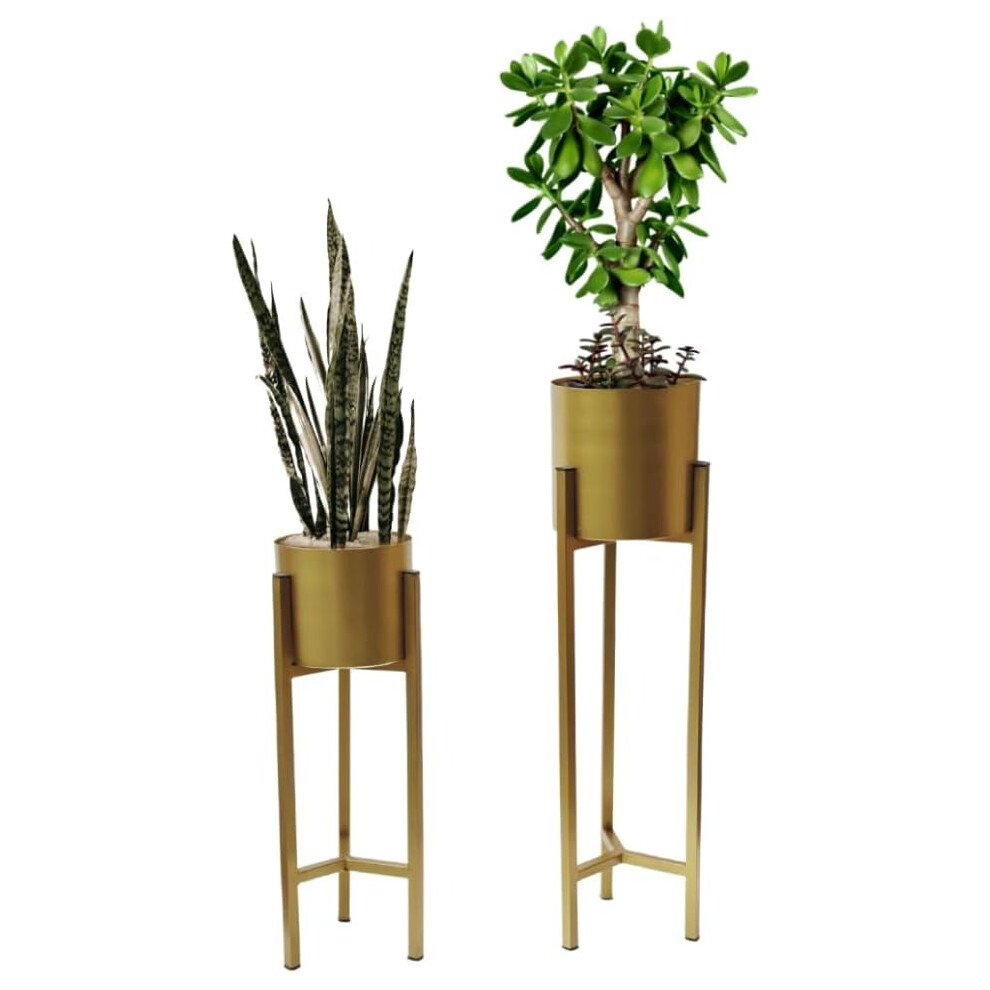 Set of 2 Planter Pots with Metal Stands, Flower Pots Living Room Decor | Reversible Stand Plant Pot for Indoor/Outdoor