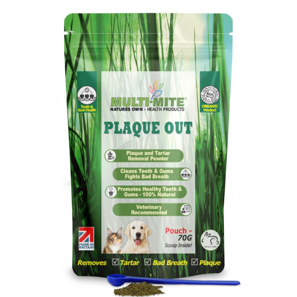 PLAQUE OUT 70G Pouch Tartar Plaque Off Remover, Bad Breath Dogs, Cats