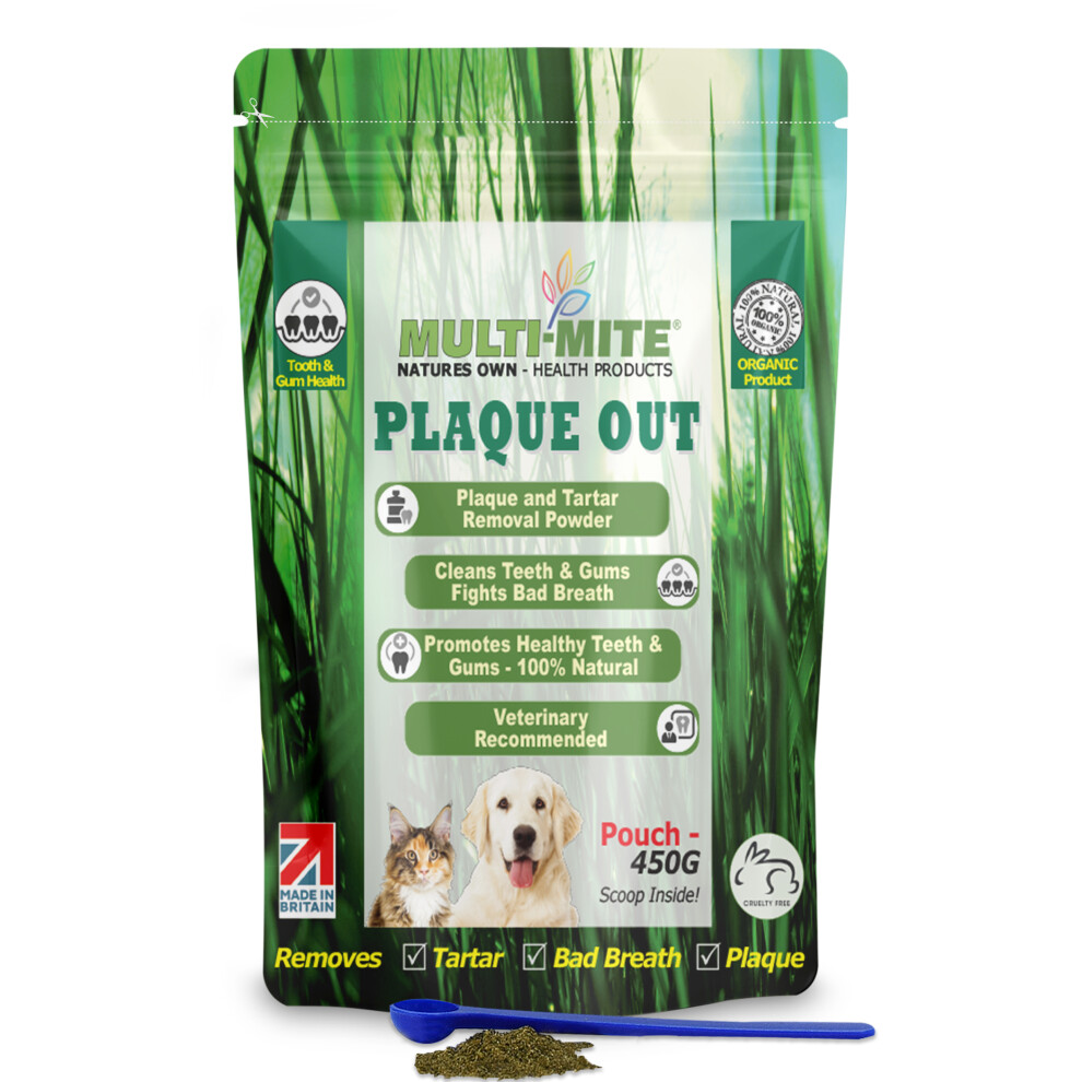 PLAQUE OUT 450G Pouch Tartar Plaque Off Remover, Bad Breath Dogs, Cats