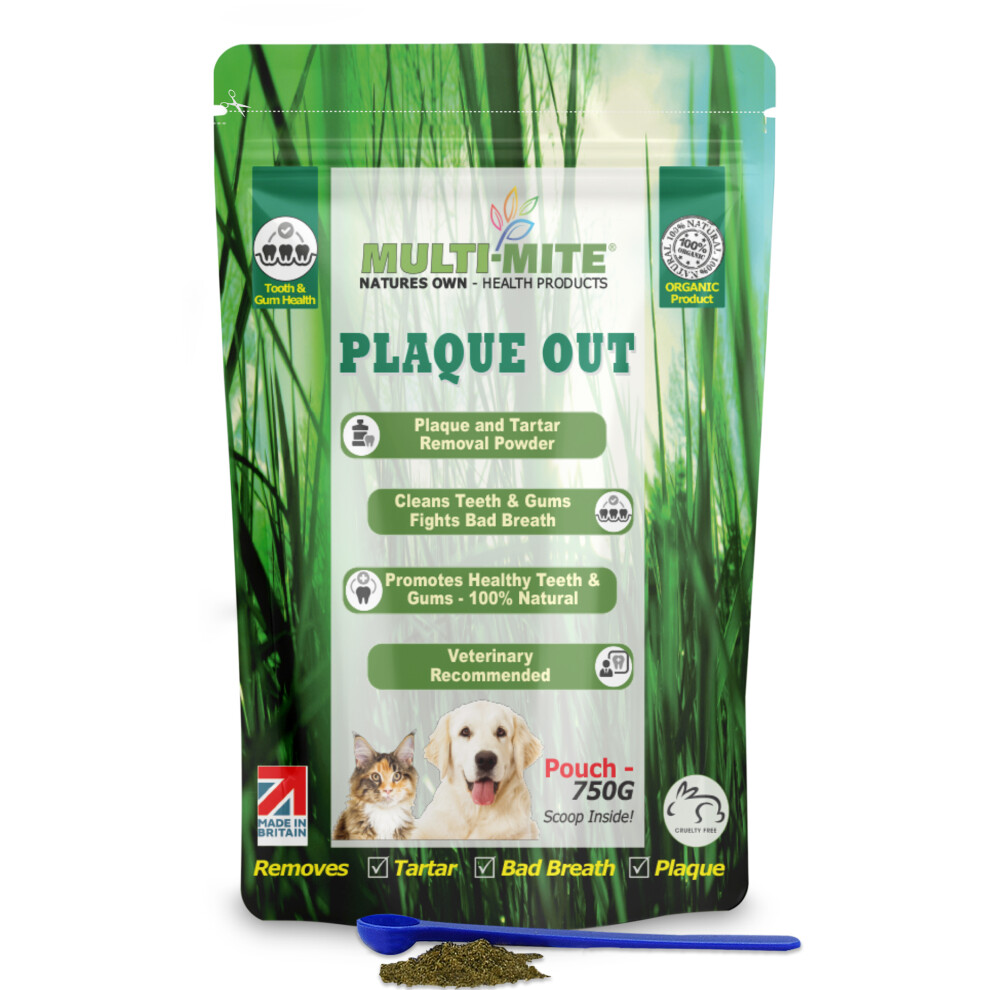 PLAQUE OUT 750G Pouch Tartar Plaque Off Remover, Bad Breath Dogs, Cats