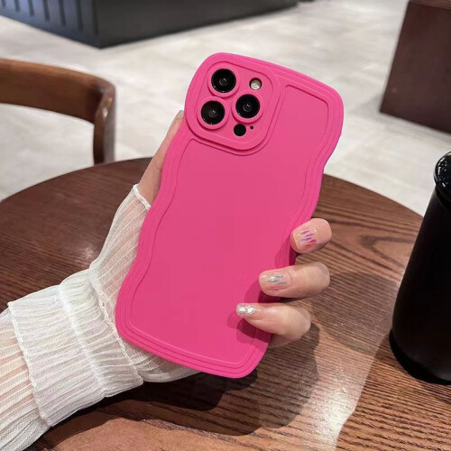 (Rose, For iPhone 11Pro Max) Solid Color Wave Lens Protection Phone Case For iP