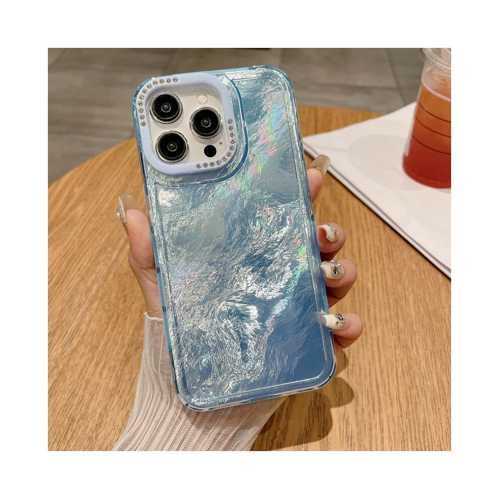 (, For Iphone 14 Pro) Glitter Glacier Pattern Rhinestones Case For Iphon Blue 959825996701